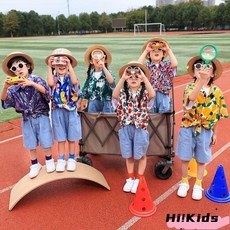 90-140CM 兒童花襯衫，復古港風兒童襯衫，兒童節表演服，夏季童裝