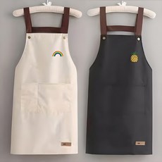 구디푸디 포인트 방수 앞치마 공방 화방 미용실 작업용 앞치마 1+1, 딥그린 레몬, 화이트 선인장