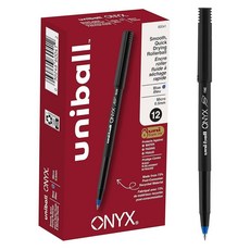 Uni-Ball® Onyx® 롤러볼 펜 마이크로 포인트 0.5mm 블랙 배럴 블루 잉크 12개 팩, Uni-Ball® Onyx® 롤러볼 펜, 마이크로