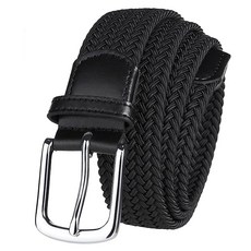 NVKIC 남성용 브레이드 스트레치 벨트 3.5cm(1.37인치) 너비 혼합 색상 우븐 탄성 골프 벨트 남성용 캐주얼 청바지 벨트 블랙.