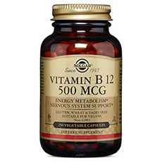 SOLGAR 無糖無麩質維他命B12素食膠囊 500mcg, 250顆, 1罐