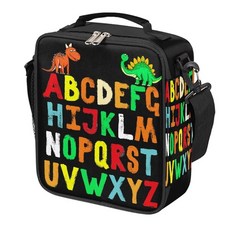 Cfpolar 스컬 스케이트보드 런치 박스 남아 여아용 단열 백 재사용 가능한 미니 쿨러 토트 박스 보온 식사 키트 어깨 스트랩 포함 직장 학교 피크닉용 173554, C-컬러풀 알파벳 글자 8