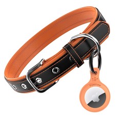 포뷰 튼튼한 소가죽 강아지 목줄 + 에어태그 게이스, 1세트, 오렌지+오렌지