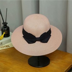 리본밀짚모자 여성 라탄 카키 비치 화이트 핑크 여행용 바캉스 베이지 레드 옐로우 네이비, G. 손려 동복 핑크색