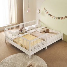 장인가구 뉴피터 SE0 어린이 원목 저상형 데이베드 패밀리형 침대 프레임 SS+Q 범퍼포함, 애쉬화이트(다릿발형)