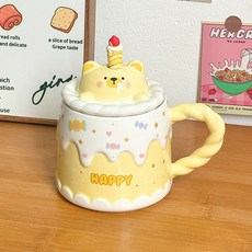 Tiger Pavilion 생일축하 곰돌이 머그잔, 노란색, 1개