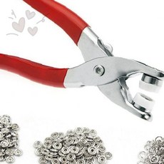 의류 수선 단추 부착 펀칭 공구 스냅 단추 설치 도구 케이스 포함 옷 수선 작업, 1개, 단추펀칭기+단추100개세트