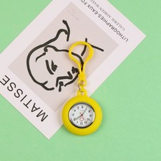 考试小时钟表怀表钥匙环扣学生便携式静音夜光手表护士表小挂钟表, 1個, 硅胶小挂表黄