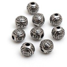 [엔비즈] 써지컬스틸 목숨수 장수문양 통과형 비즈 6.5mm 앤틱 실버 한자 건강 기원 팔찌 재료