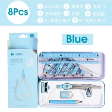 8In1 나침반 눈금자 세트 수학 기하학 플레이트 편지지 학생용 드로잉 Accessori 2220, 01, 02 8Pcs Blue, 1개
