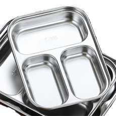 경량 304 스텐레스 캠핑접시 반찬 식판 그릇 가벼운그릇 백패킹, 1개, 실버3구