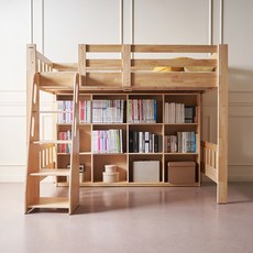 [에보니아] 플로 원목 벙커침대 싱글/슈퍼싱글 (책상 책장 서랍장 옵션선택), S_메모리폼7T+책장3단와이드