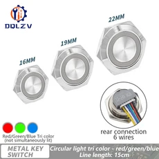 16/19/22mm 전선 포함 숏 스트로크 방수 금속 푸시 버튼 스위치 1NO 순간 자체 재설정 Led 조명 12-24V, 02 16MM, 04 HGB light, 01 12-24V