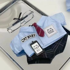 20cm 솜깅이 옷 제복 화이트 셔츠 블루 솜인형 아이돌 인형옷 뿔테 안경 넥타이, (파란색셔츠+반바지+넥타이), 1개