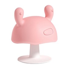 蘑菇造型寶寶固齒器，柔軟矽膠材質，舒緩長牙不適，安全無毒, 粉色【附收納盒】, 1個, 固齒器