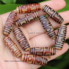 티벳 염주 1 조각 천연 마노 약 10x30mm 붉은 갈색 고대 티베트 Dzi 비즈 DIY 쥬얼리 만들기 용