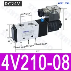 새로운 4v210-08 공압 전기 솔레노이드 밸브 5 방향 2 위치 제어 가스 DC12V, 02 4V210-08 DC24V, 01 only valve, 1개