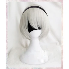YoRHa No.2 타입 B 2 비올 9S 가발 코스프레 NieR: 오토마타 플레이 의상 헤어 + 캡, 02 A Only wig, 01 원 사이즈, 1