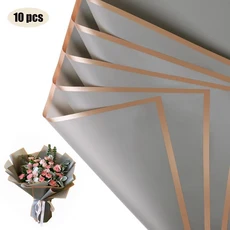 황금색 가장자리가 있는 꽃 포장지 10장 방수 DIY 결혼식 및 생일에 이상적, 01 빠른, 05 08 Grey 10psc
