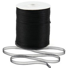 MAYREEL 0.6cm(1/4인치) 버건디 시어 오간자 리본 얇은 와인 레드 리본 공예용 행잉 태그 초대장 웨딩 샤워 파티 선물 포장 452.7m(500야드), 블랙