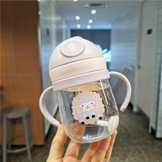 嬰幼兒學習杯 手柄吸管杯 兒童水壺, 300ML灰色水滴杯, 1個