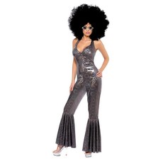 Smiffy's 여성용 디스코 디바 코스튬 플레어 점프수트 실버