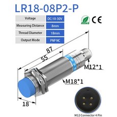 유도형 근접센서 M12 NPN NO DC 6-36V 금속 감지 산업용 스위치 GTRIC M18 유도 근접 센서 커넥터 4 핀 플러그 가능한 시리즈 거리 5mm 8mm PNP 10-, 5)8mm DC 3-Wire PNP NC