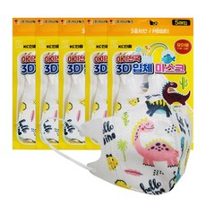 아이천국 3D 입체 일회용 캐릭터 마스크 1-3세/4-8세 KC인증, 유아공룡, 5개, 5매입