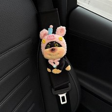 汽車安全帶護肩套 蜜蜂狗裝飾 車內防磨配件, 豬頭 蜜蜂狗 單件 四季護肩套 黑, 1個