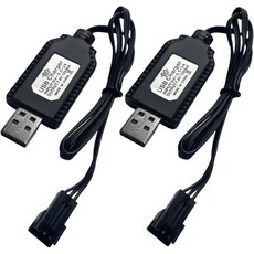 2팩 7.4V USB 충전 케이블 SM3PIN 플러그 지원 RC 카 플레인 탱크 보트 및 기타 배터리 보호 기능이 있는 범용 2S 리포 충전기용 리모컨, Black, 2