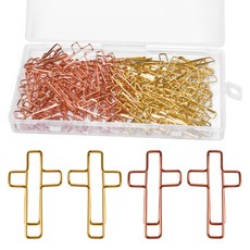 SPEEDWOX 100pcs 크로스 페이퍼 클립 투명 플라스틱 박스 포함 골드 및 로즈골드 컬러 메탈 종이 클립 오피스 스쿨 홈용 미니 북마크, 1개, 100개입