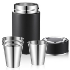 Jingmore 70ml 스테인리스 스틸 샷 글라스 6개 355ml(12온스) 휴대용 케이스 중첩 샷 글라스 세트 파티 캠핑 하이킹용, Jingmore 70ml 스테인리스 스틸 샷 글라스 6