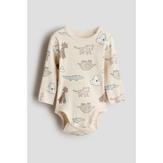 H&M 브랜드관 프린트 코튼 바디수트 라이트 베이지/동물 1316345003