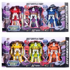 變形機器人玩具車禮盒：多款變形勇士戰車模型，兒童節禮物首選, 1個, 變形勇士三隻裝禮盒裝（顏色隨機發）