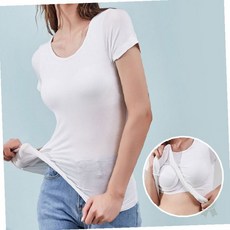 브라탑 일체형 면 혼방 반팔 상의 여성 속옷 겸용 여름 홈웨어 화이트 민소매