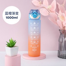 1000ML漸變運動水杯簡約磨砂太空水杯高顏值運動健身便攜水壺杯子, 1個, 1L, 藍橙漸變:1000ML