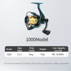 500 - 9000 시리즈 금속 우수한 스피닝 바다 낚시 릴 비율 5.2:1 12BB 우드 핸들 carretilhas de pe 휠 루어 릴, 1000 Series, 12