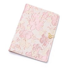 모구스트리 A6 천 바인더 커버 6링 핑크 플라워 장식 리필 가능한 패브릭 로프 타이 버튼 바인딩 노트북 보호대, Pink Flower, A6 Size