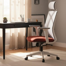 첼리스 벨런스 메쉬 편한 사무용 사무실 학생 공부 책상 컴퓨터의자 헤드레스트, 화이트+레드