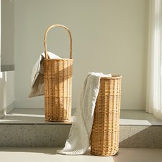 日式柳編雨傘收納桶 家用門口放傘置物架 藤編編織臟衣簍手提收納籃, 1個, 純色柳編雨傘收納桶無把手