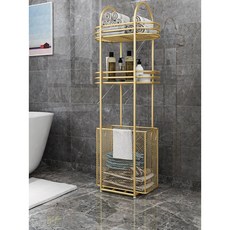 北歐輕奢浴室置物架，衛生間收納架，帶髒衣籃，廁所落地小戶型儲物架，多功能置物籃, 1個, 常規款白色置物架,2層