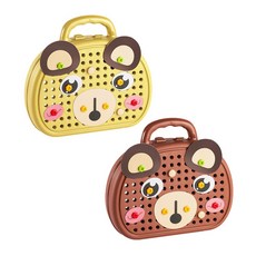 可愛熊造型積木玩具手提箱 兒童益智拼裝積木, 顏色隨木, 1個