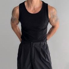 背心男 夏季美式健身 彈力修身螺紋豎條紋 顯肌肉坎肩