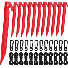 DazzyD 36피스 플라스틱 공기 주입식 말뚝 세트 할로윈 크리스마스 앵커 마당 말뚝 정원 텐트 테더 로프 및 후크 포함 지상 액세서리 용 레드 256731 875748, 36피스 플라스틱 공기 주입식 말뚝 세트 할로윈 크리스