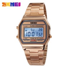 SKMEI 時刻美 1123 男士時尚電子錶 玫瑰金色鋼帶 30米防水夜光