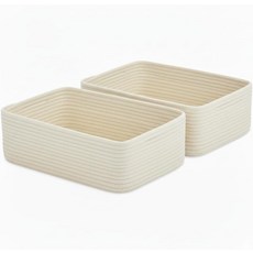 Britwicfr 15x11x5.1 선반용 보관 바구니 2팩 정리용 흰색 옷장 천 선반 보관용 면 로프, 1_White & Mixed