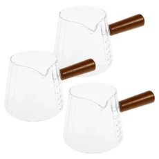 3개 세트 6온스 유리 계량컵 나무 손잡이 유리 에스프레소 계량컵 눈금 표시 투명 계량 머그컵 우유 커피, 01 Transparent 3pcs