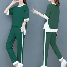 【韓版寬鬆】休閒套裝 運動套裝 兩件套 短袖T恤 九分褲 棉質透氣 夏季薄款 居家外出 女士運動服