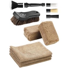 판타지클란 9PCS 자동차 인테리어 디테일링 세트 극세사 천 및 어플리케이터 싱글 헤드 브러시 천연 칫솔모 스크래치 프리 시트 가죽 관리 또는 청소용 울트라 소프트, black-ACS03, 1개