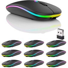Guiheng 무선 블루투스 마우스 LED 듀얼 모드 충전식 무소음 슬림 노트북 휴대용(BT5.2+USB 수신기) 컴퓨, 01 10팩 블랙